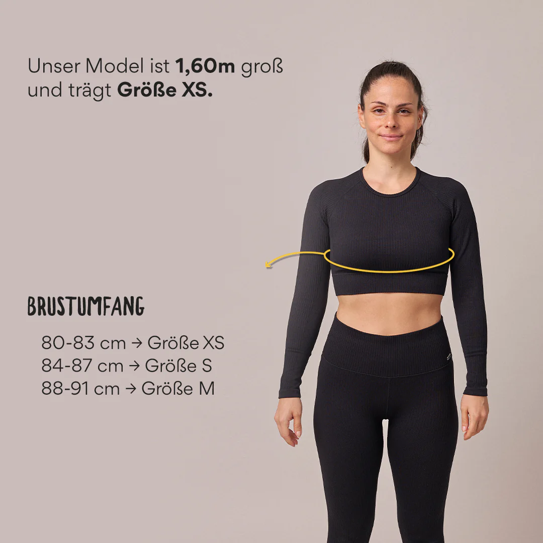 Geripptes Sportshirt langarm Damen | Schwarz - Image 9