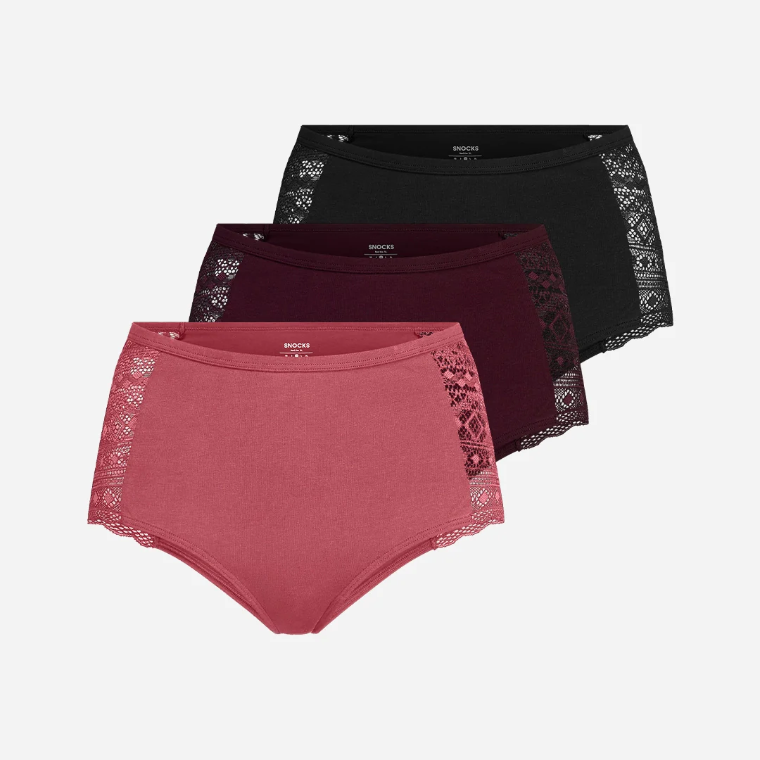 High Waist Hipster Panties mit Spitze | Mix (Mauve/Weinrot/Schwarz) - Image 9